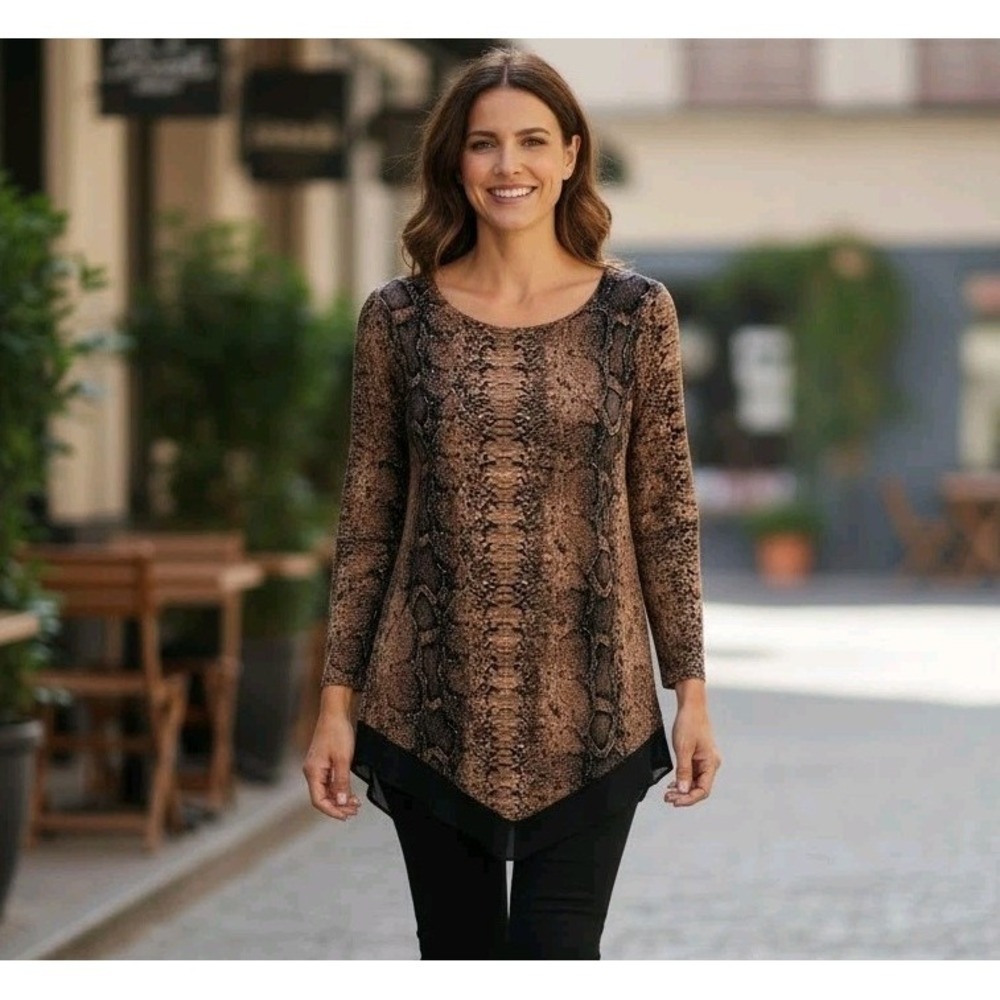 Carmen Marc Valvo Pullover Blouse Shirt Top Women's Size Large Animal Print EUC